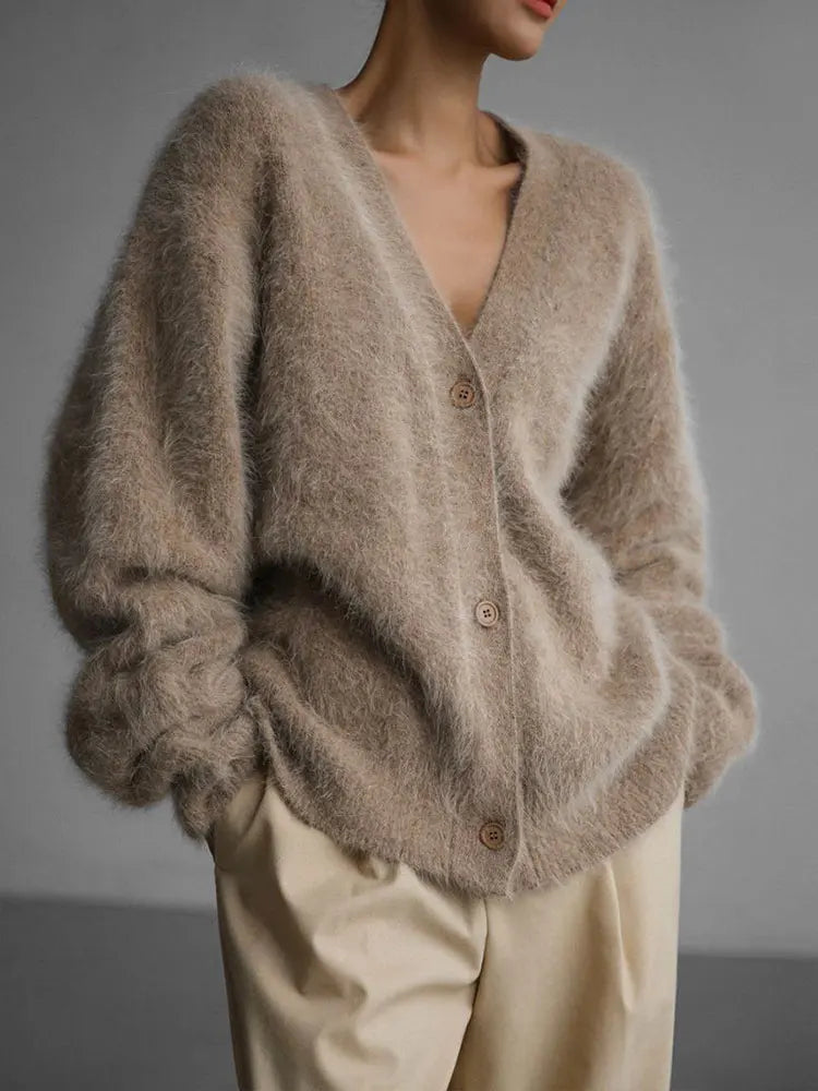 Fortunata™ | Fluffy V-neck button cardigan