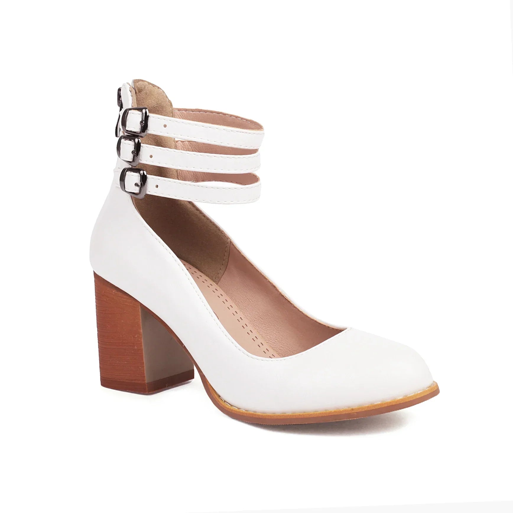 Eye-Catching Vibrant Triple-Strap Block Heel Pumps
