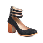 Eye-Catching Vibrant Triple-Strap Block Heel Pumps