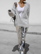 Fortunata™ | Fluffy V-neck button cardigan