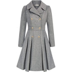 Alethea™ | Pleated Double-Breasted Fit-and-Flare Coat