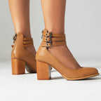 Eye-Catching Vibrant Triple-Strap Block Heel Pumps