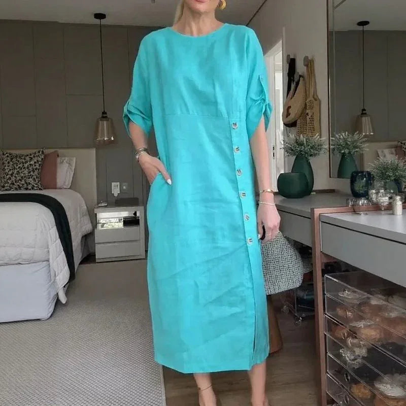 Classic Side-Buttons Midi Dress