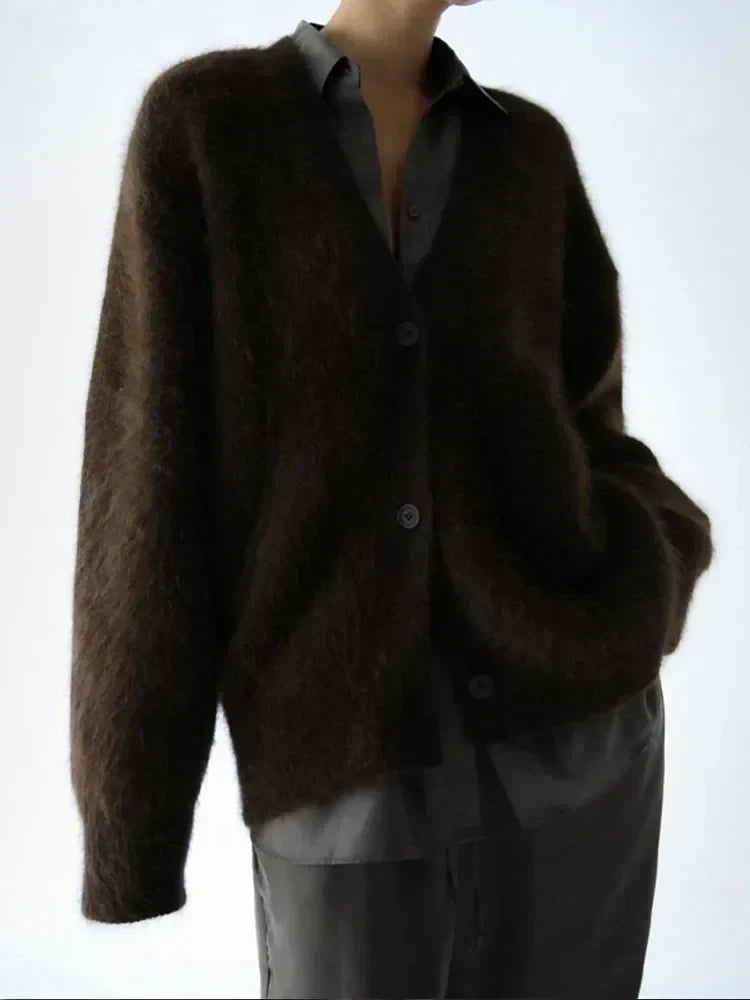 Fortunata™ | Fluffy V-neck button cardigan