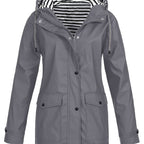 Zelda™ | Striped-Lined Drawstring Hooded Rain Parka Jacket