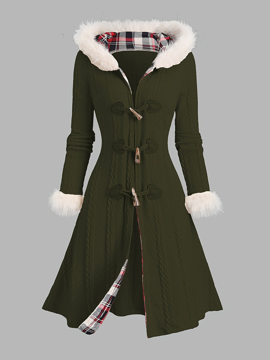 Tala™ | Cable-Knit Faux-Fur Trim Hooded Coat
