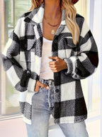 Lilou™ | Fleece Plaid Button-Up Shacket Jacket