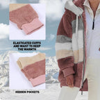 Oversized Color Block Fuzzy Hooded Jacket