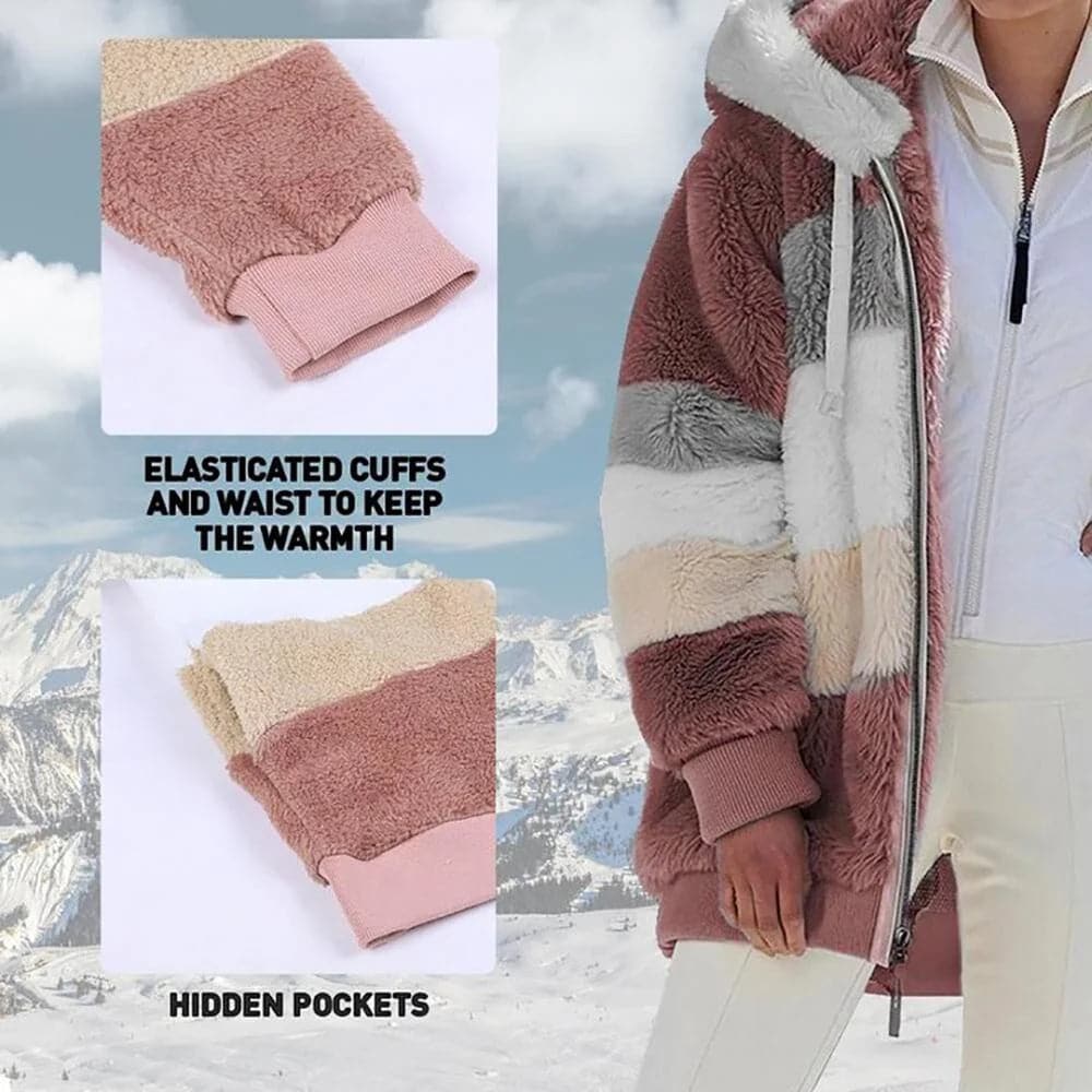 Oversized Color Block Fuzzy Hooded Jacket