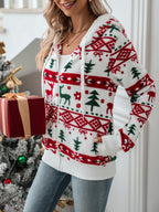 noelle™ | Festive Reindeer-Print Hooded Zip-Up Hoodie