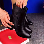 Blanca™ | Croc-embossed foldover cuff heeled ankle boots