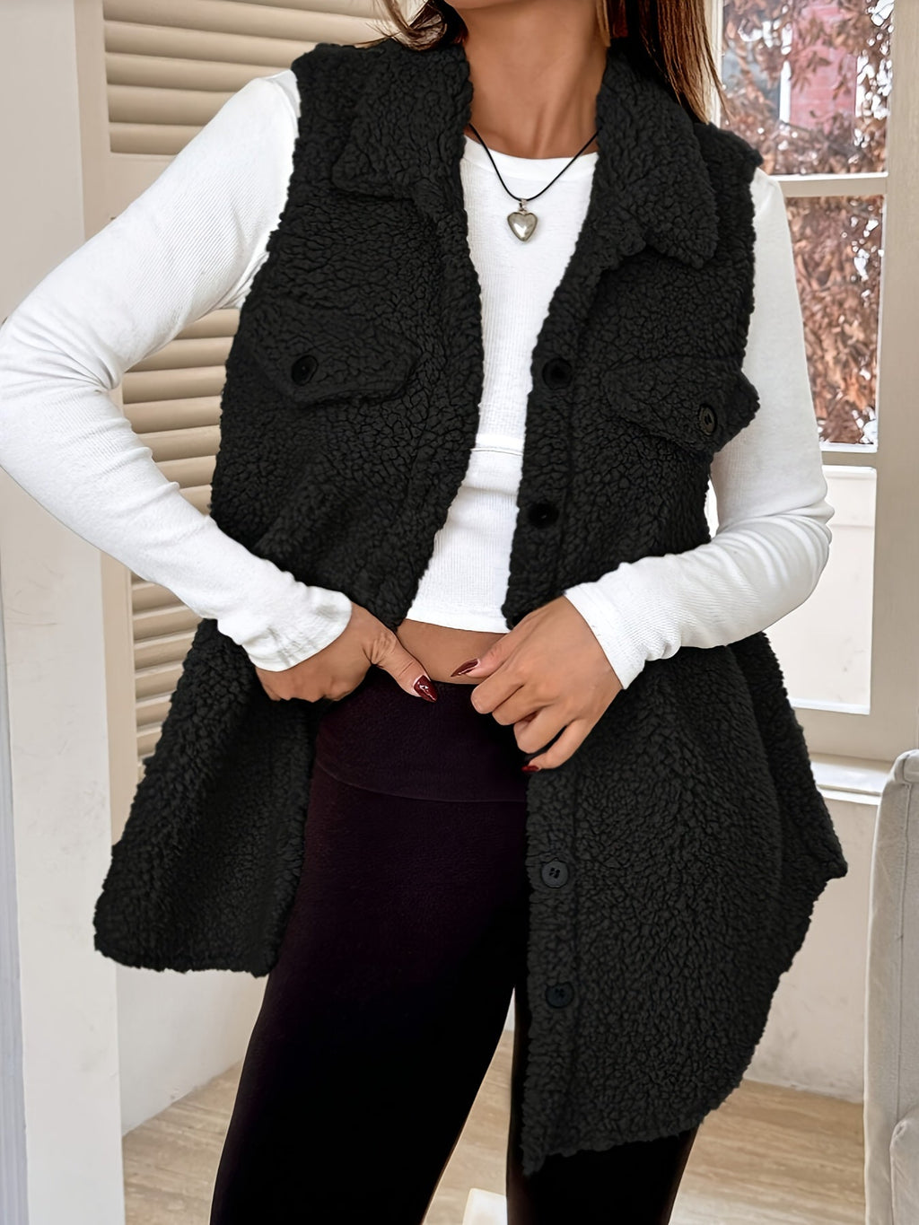 Ava™ | Sherpa Button-Front Longline Blazer