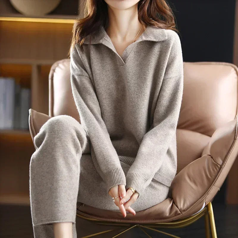 Derla™ | Soft knit collared lounge sweater set