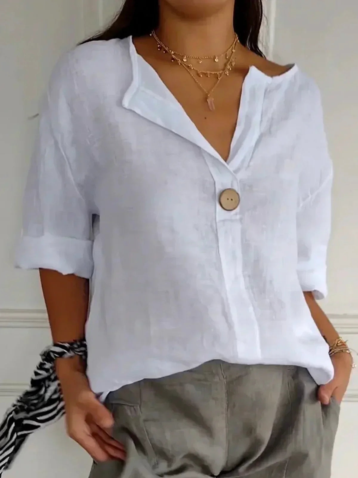 Charming V-Neck Smocked Puff Sleeve Blouse