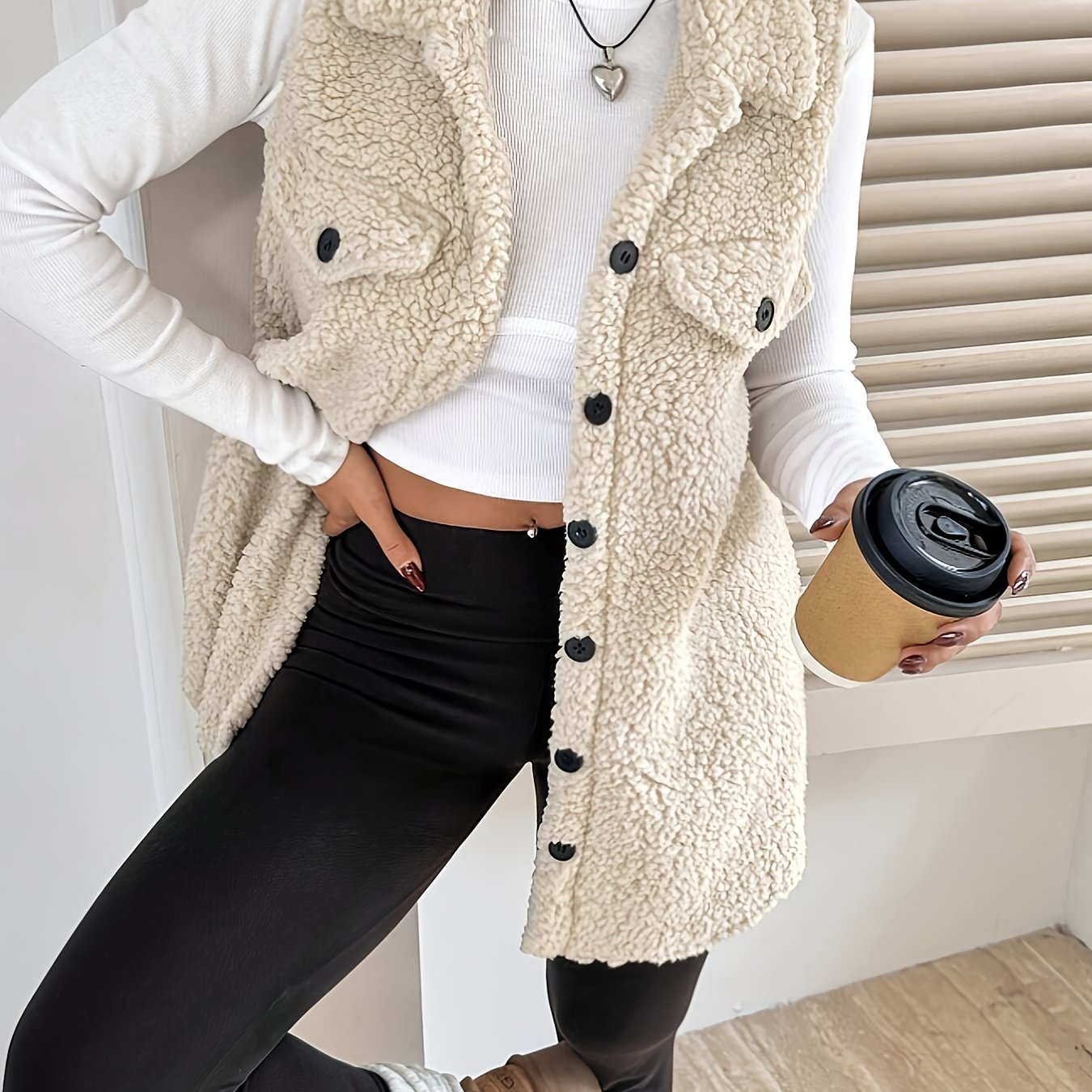 Ava™ | Sherpa Button-Front Longline Blazer