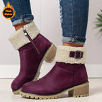 Mirella™ | Sherpa-cuff buckled side-zip heeled ankle boots