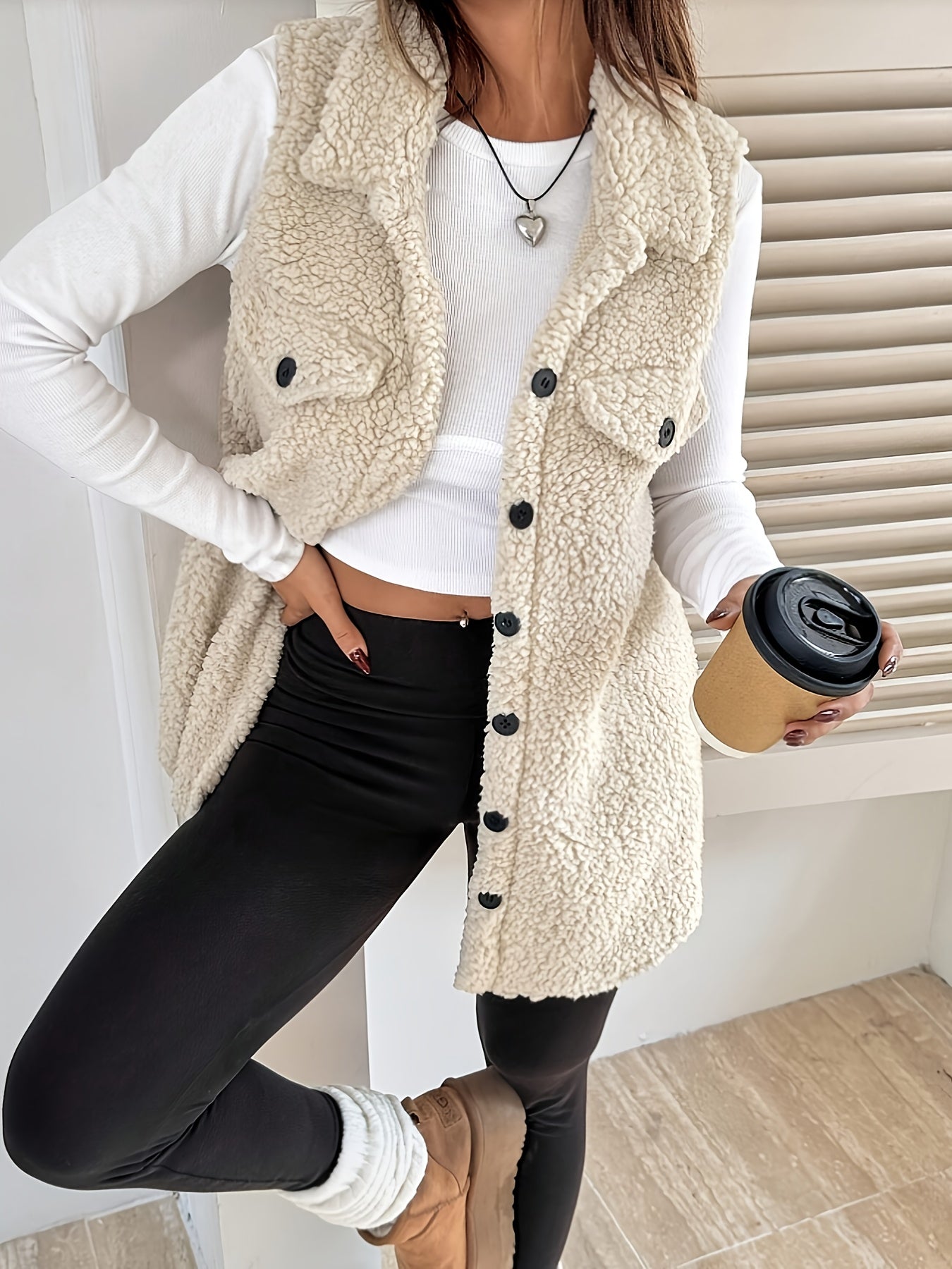 Ava™ | Sherpa Button-Front Longline Blazer