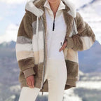 Oversized Color Block Fuzzy Hooded Jacket