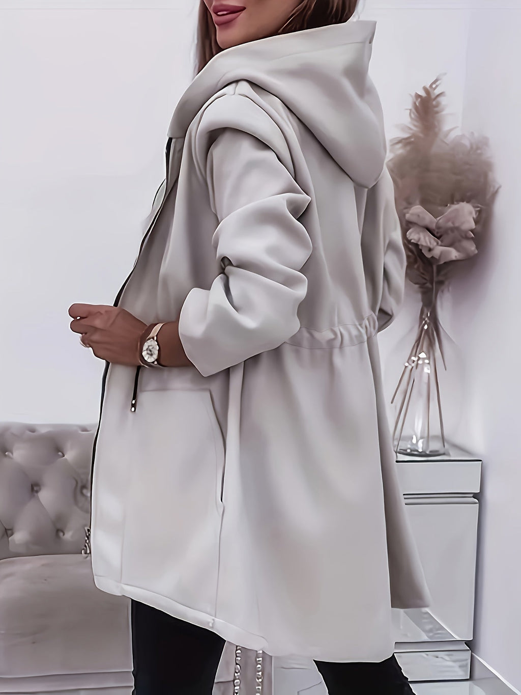 Valentina™ | Zip-Front Drawstring-Waist Hooded Parka Coat