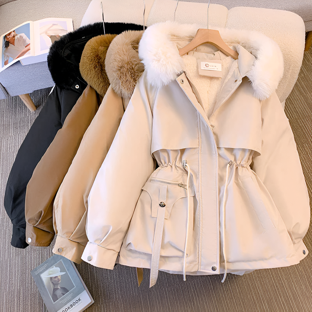 Hanan™ | Faux-Fur Hood Drawstring-Waist Anorak Jacket