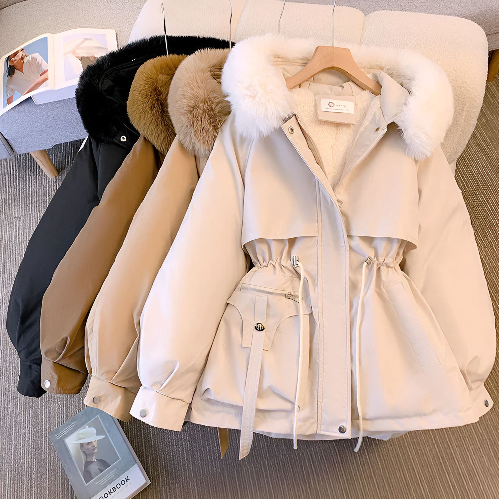 Hanan™ | Faux-Fur Hood Drawstring-Waist Anorak Jacket