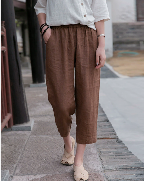 Casual Solid Linen Lantern Pants