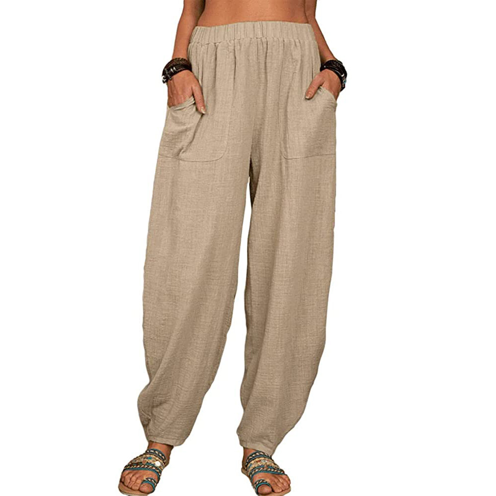 Boho Pants Solid Balloon-Leg Linen Trousers