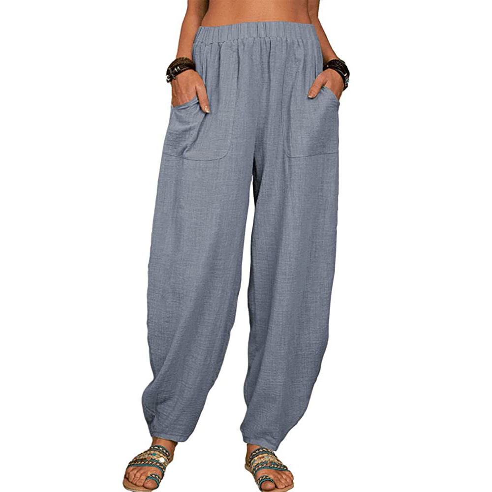 Boho Pants Solid Balloon-Leg Linen Trousers