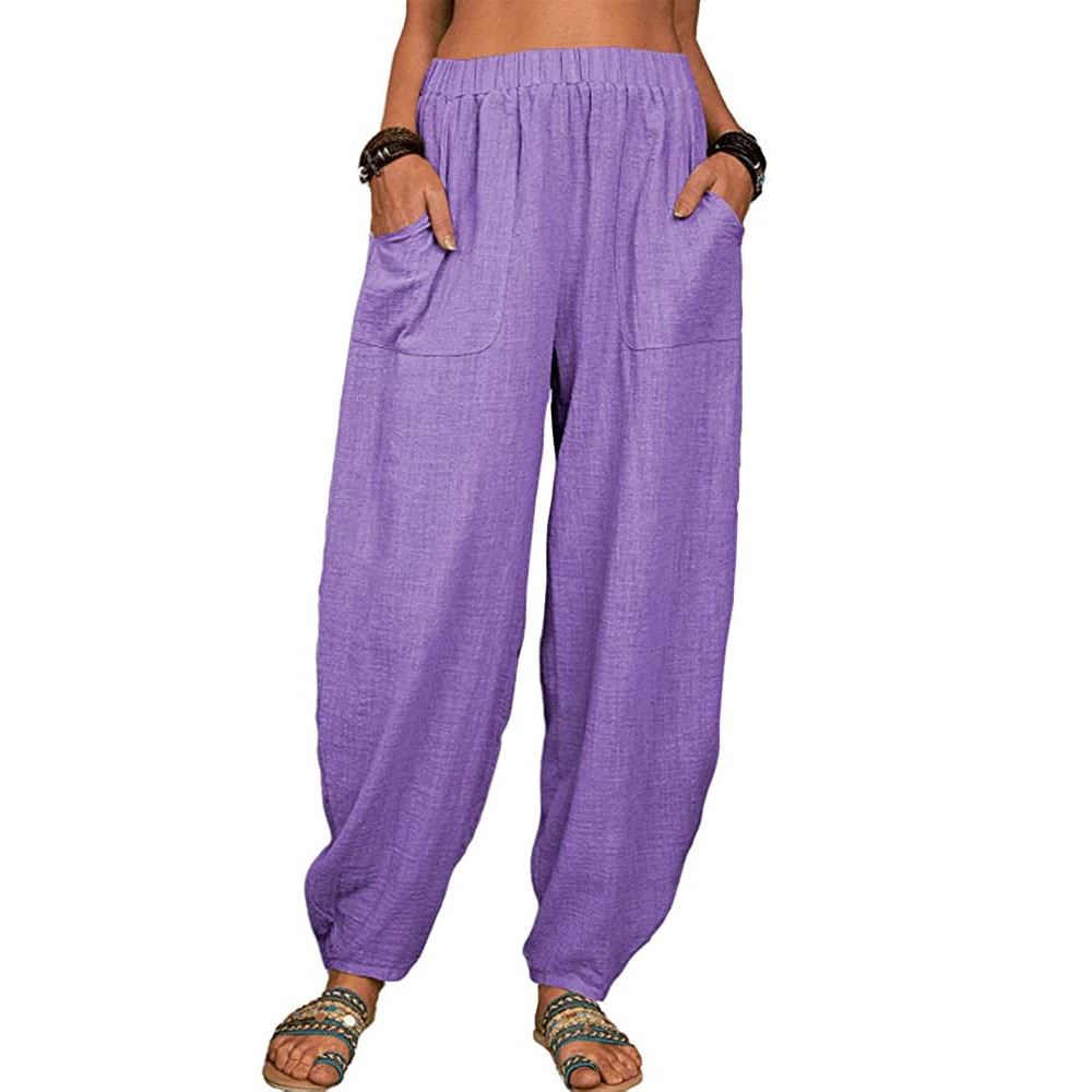 Boho Pants Solid Balloon-Leg Linen Trousers