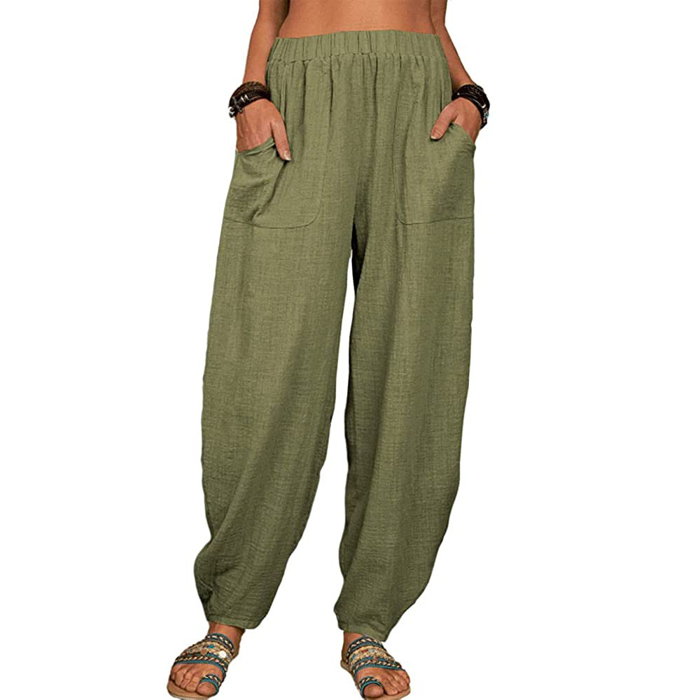 Boho Pants Solid Balloon-Leg Linen Trousers
