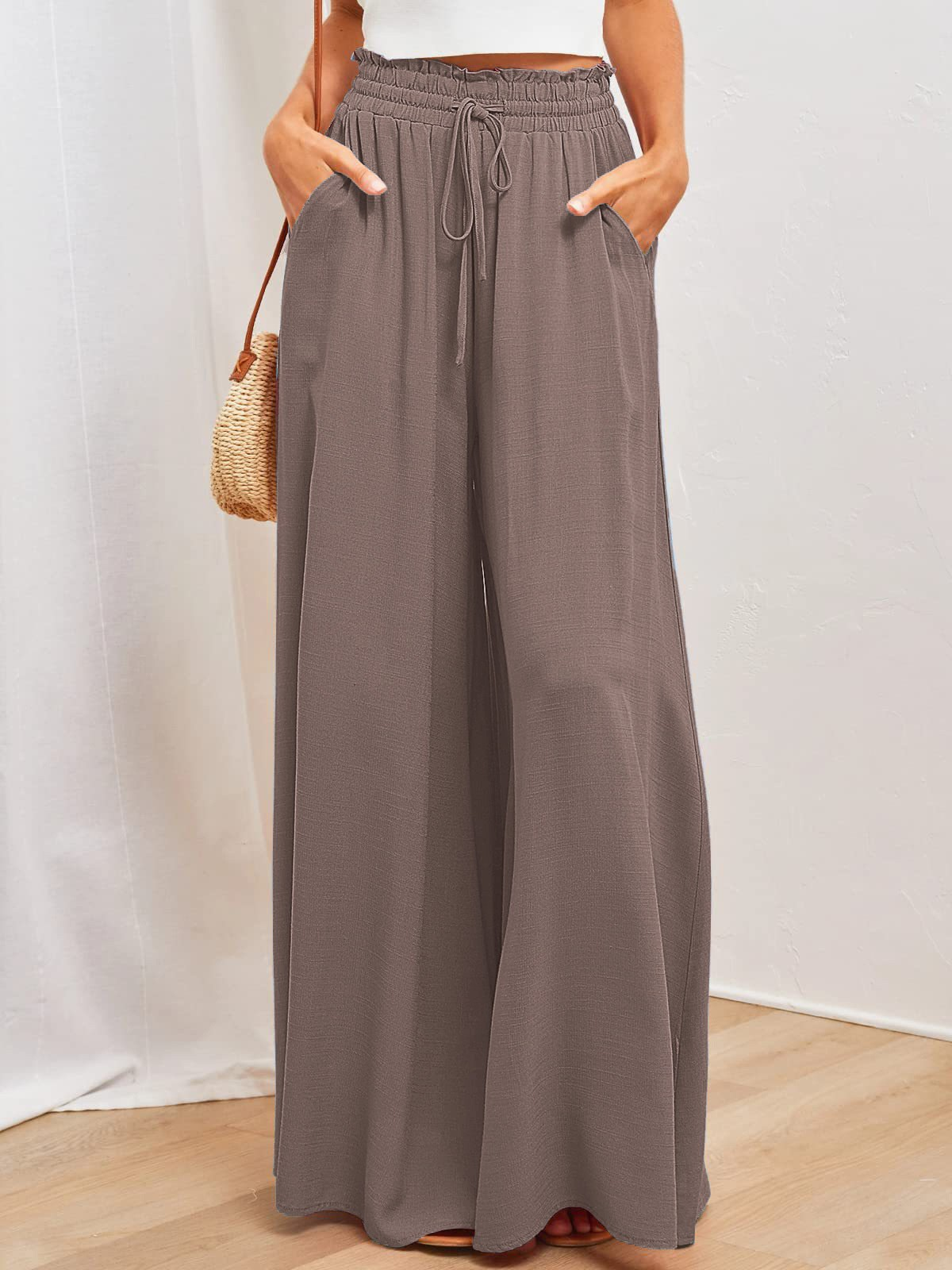 Boho Floral Print High-Waist Wide-Leg Pants