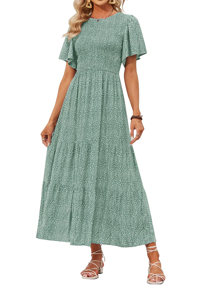 Elegant Floral Print V-Neck Maxi Dress