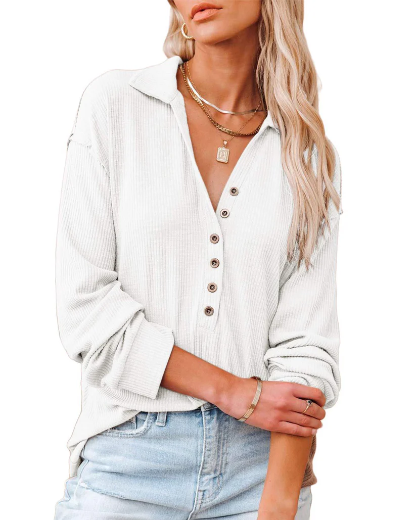 Casual Button-Down Ribbed Knit Shirt