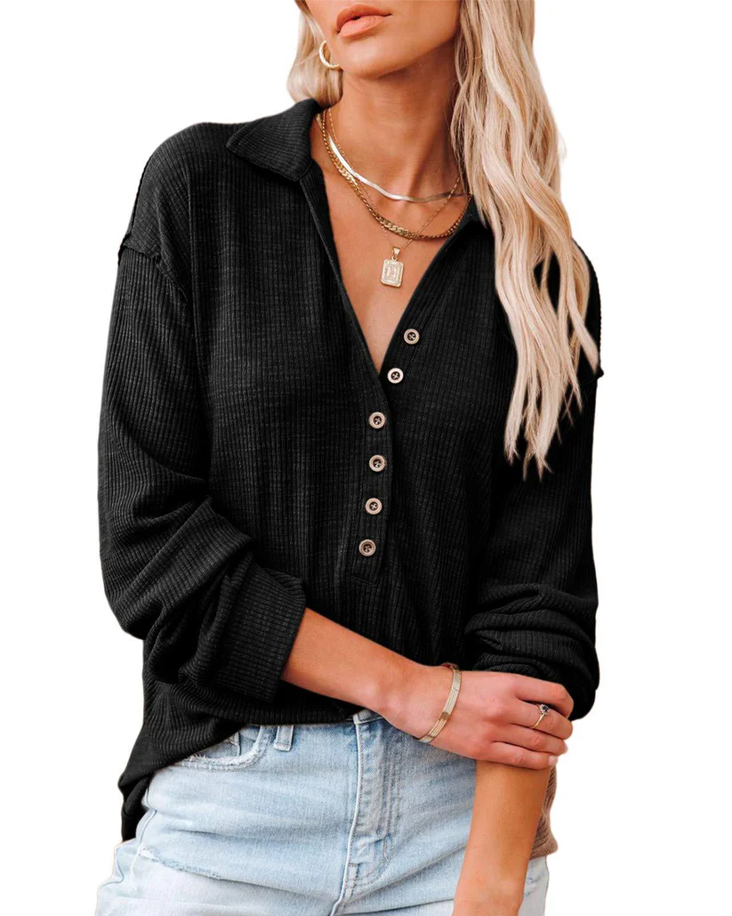 Casual Button-Down Ribbed Knit Shirt