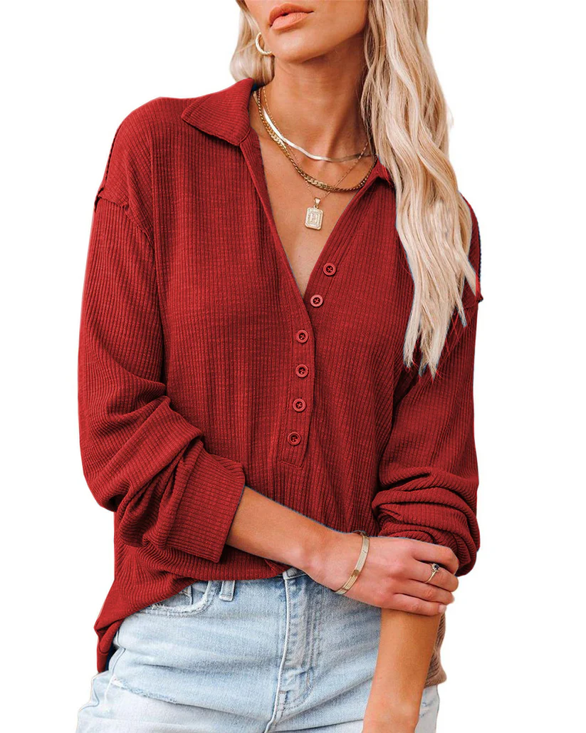 Casual Button-Down Ribbed Knit Shirt