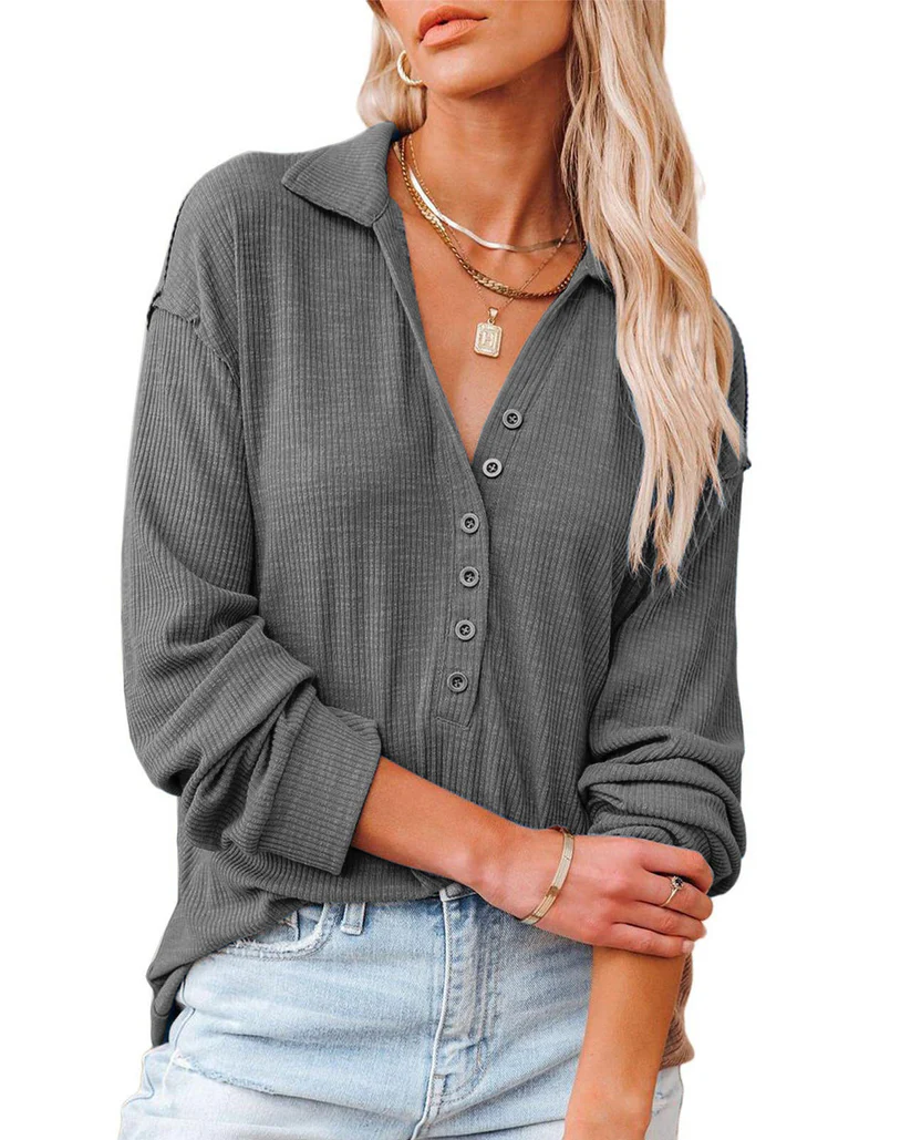Casual Button-Down Ribbed Knit Shirt