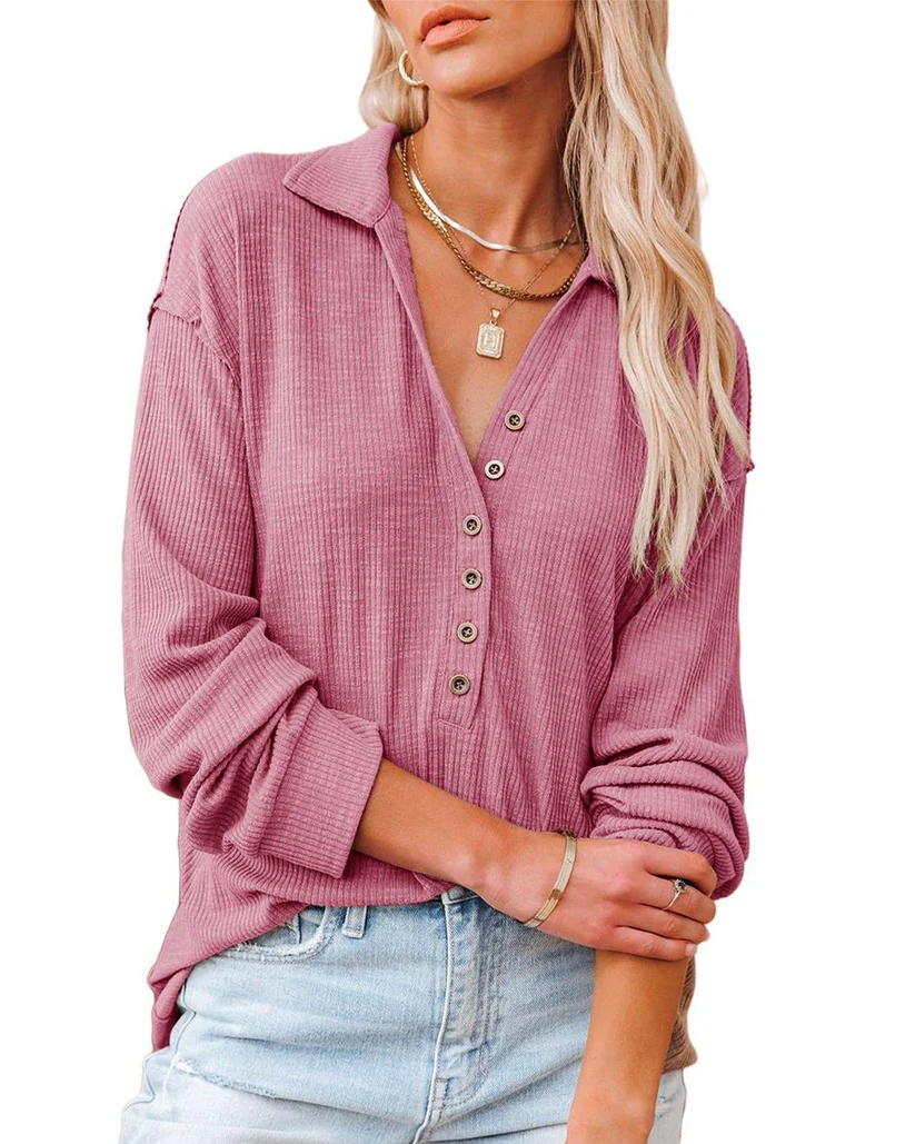 Casual Button-Down Ribbed Knit Shirt
