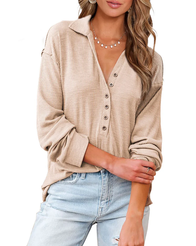 Casual Button-Down Ribbed Knit Shirt