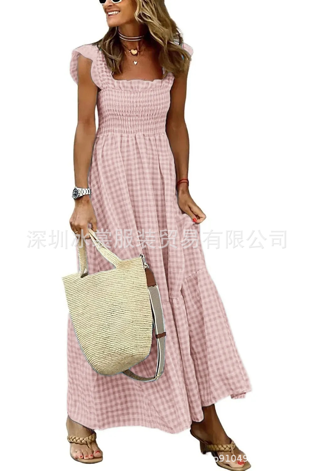 Classic Gingham Smocked Tiered Maxi Dress