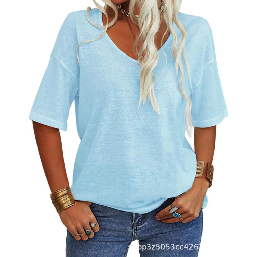 Chic Casual Solid V-Neck T-Shirt
