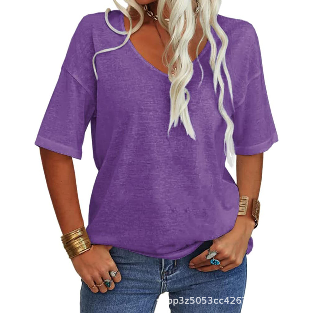 Chic Casual Solid V-Neck T-Shirt