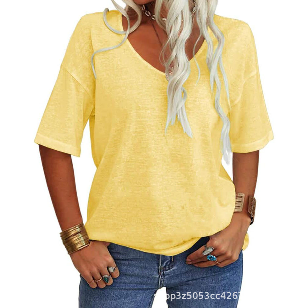 Chic Casual Solid V-Neck T-Shirt
