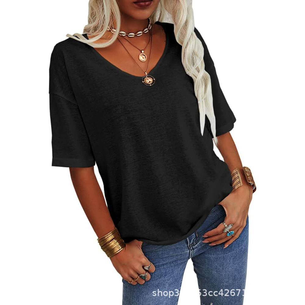 Chic Casual Solid V-Neck T-Shirt