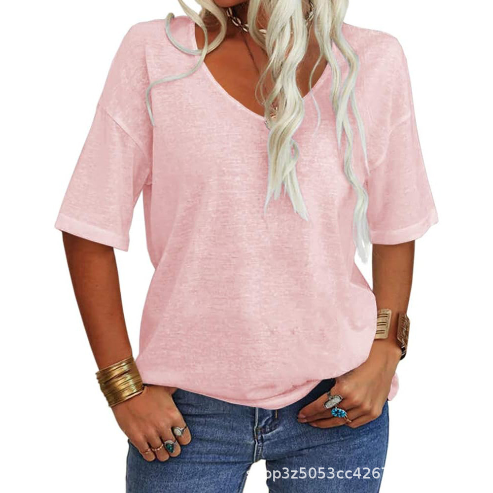 Chic Casual Solid V-Neck T-Shirt