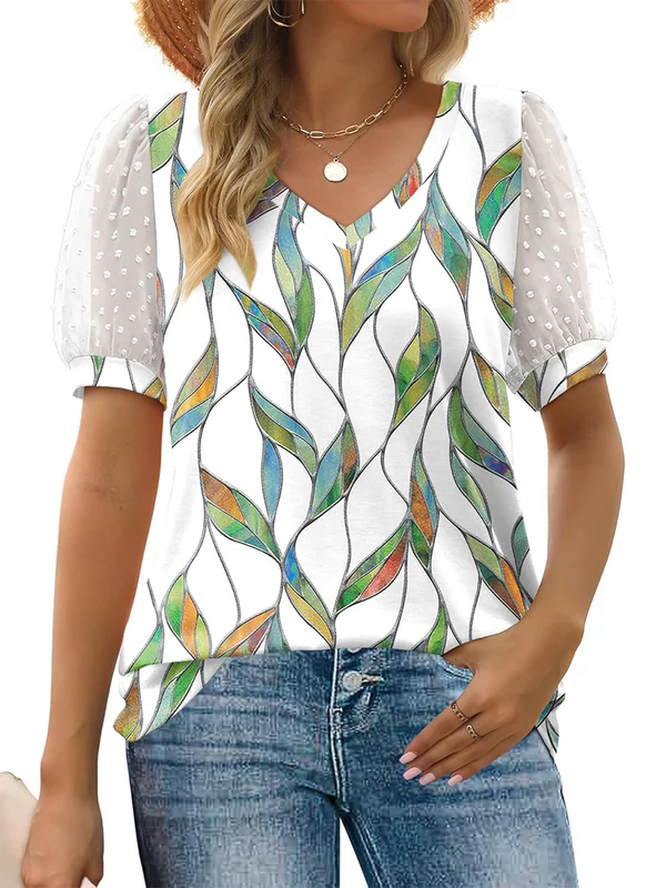 Charming Floral V-Neck Puff Sleeve Blouse