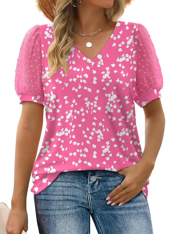 Charming Floral V-Neck Puff Sleeve Blouse