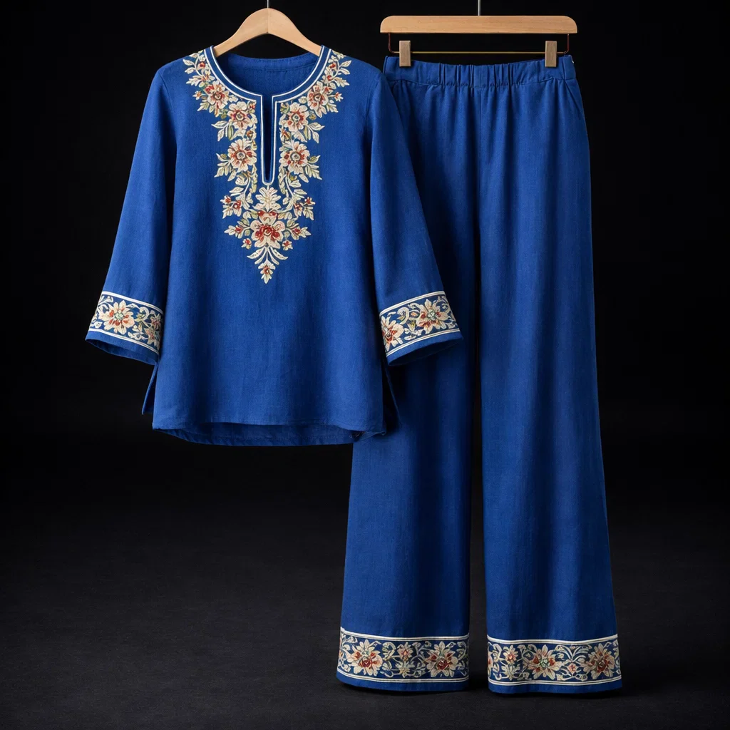 Artistic Floral Embroidered Two-Piece Set