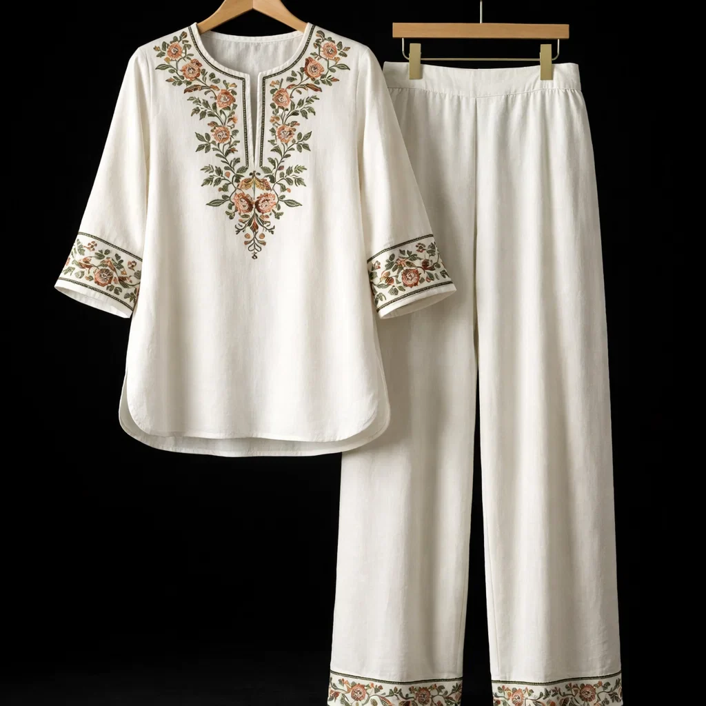 Artistic Floral Embroidered Two-Piece Set