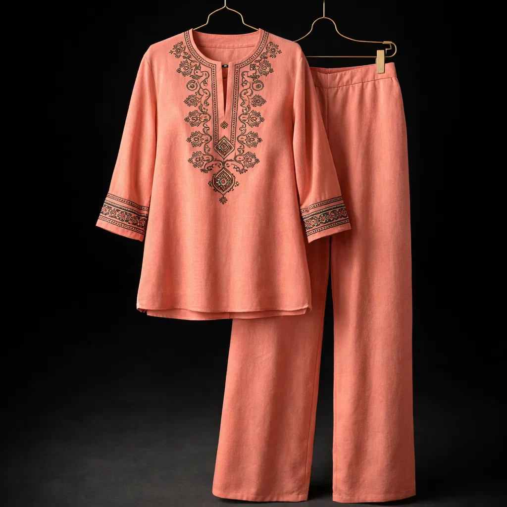 Artistic Floral Embroidered Two-Piece Set