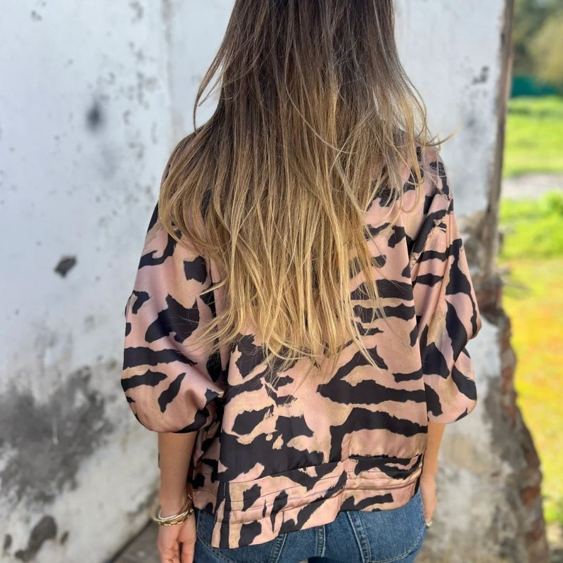 Zelda™ | Zip-Up Zebra Print Bomber Jacket